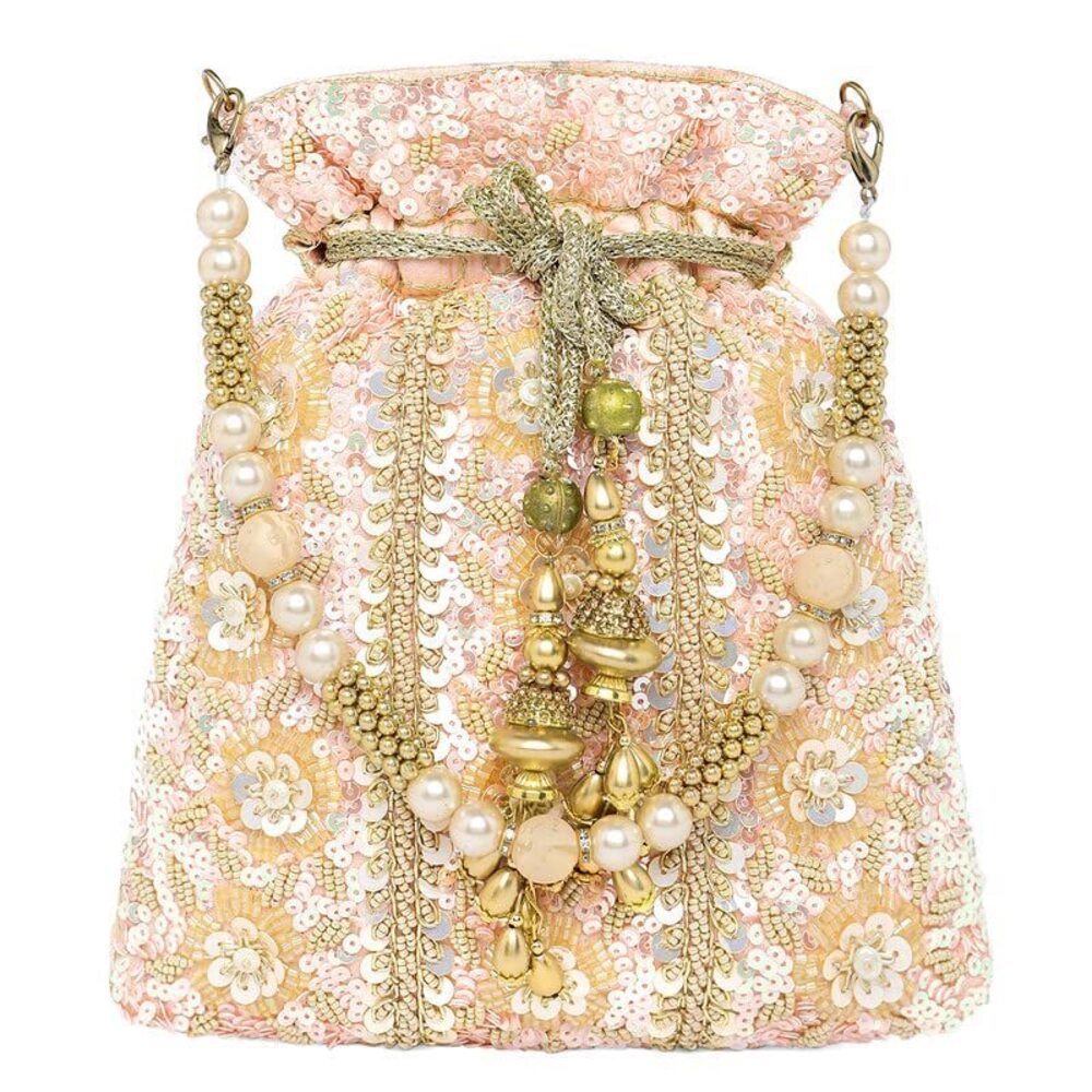 4877 Peach Potli Purses Gift Handmade Evening Handbag Stylish Bridal